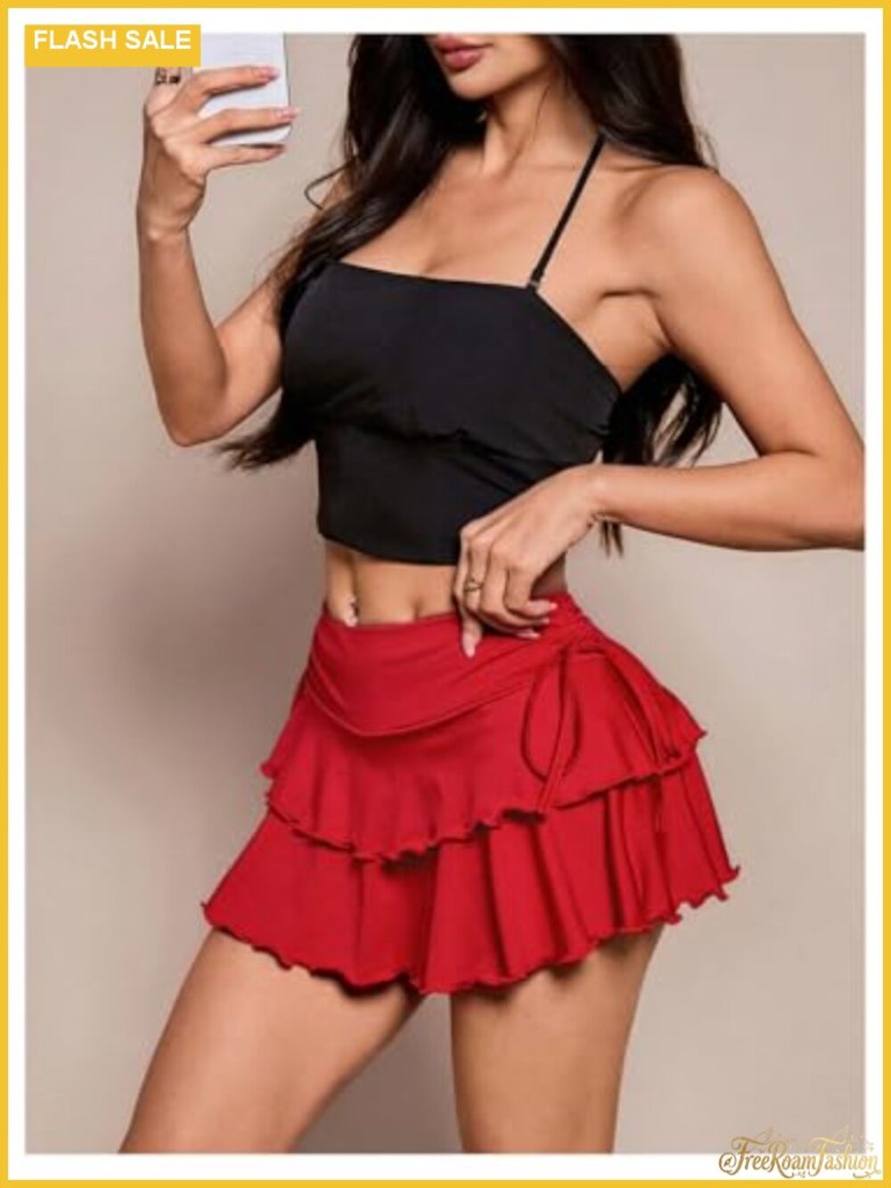 Y2K Low Rise Ruffle Mini Skirt Layered Drawstring Skorts - Picture 4 of 4